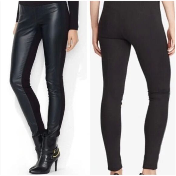 Lauren Ralph Lauren Faux Leather Front Leggings Ponte Knit Black Plus Size‎ 16W - Picture 1 of 6